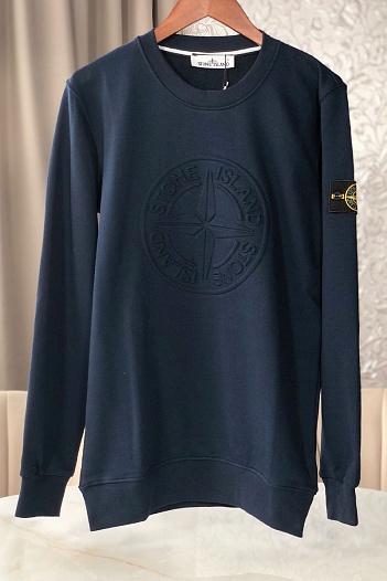 Мужской синий свитшот Stone Island с патчем на плече embossed logo   