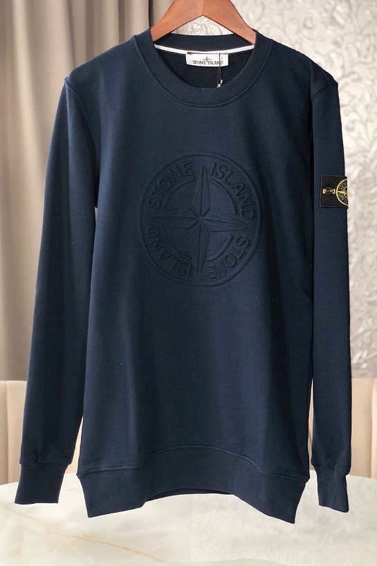 Мужской синий свитшот Stone Island с патчем на плече embossed logo