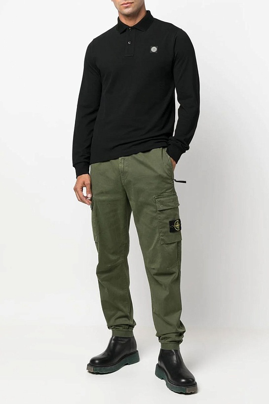 Поло с длинным рукавом Stone Island logo-patch - Black
