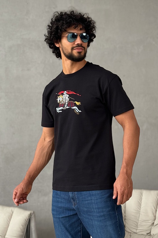 Мужская чёрная футболка Burberry Equestrian Knight