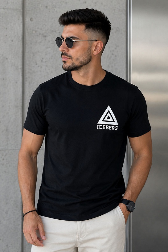 Мужская чёрная футболка Iceberg triangle logo-print