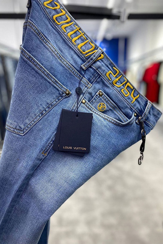 Мужские брендовые джинсы Louis Vuitton синего цвета