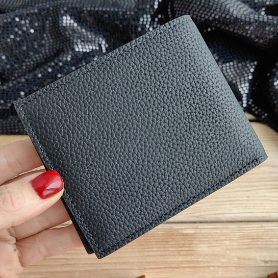 Кожаный чёрный кошелёк Hermes 12х10 см