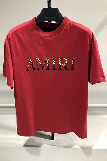 Красная мужская футболка Amiri Leopard Logo   