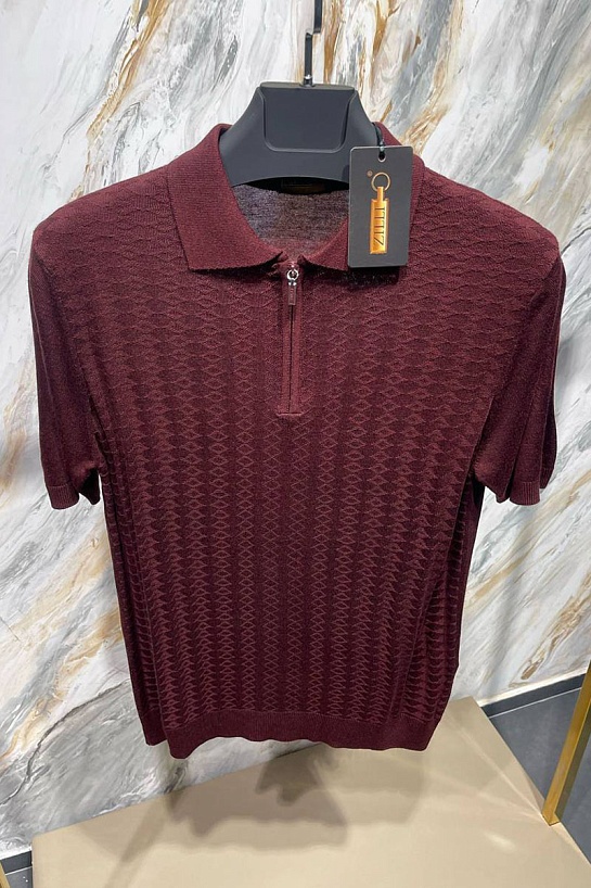 Мужское поло бордового цвета Zilli zip neck
