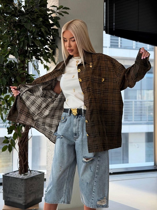 Женская оверсайз рубашка в клетку Schiaparelli premium