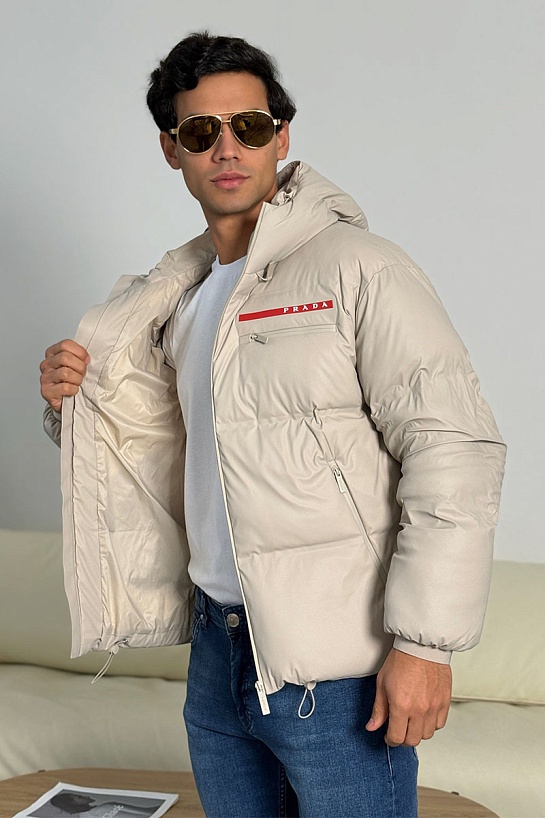 Мужской пуховик Prada Linea Rossa - Beige