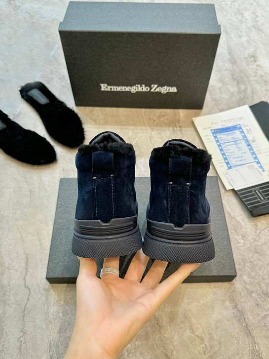 Кроссовки с мехом Ermenegildo Zegna Triple Stitch - Navy