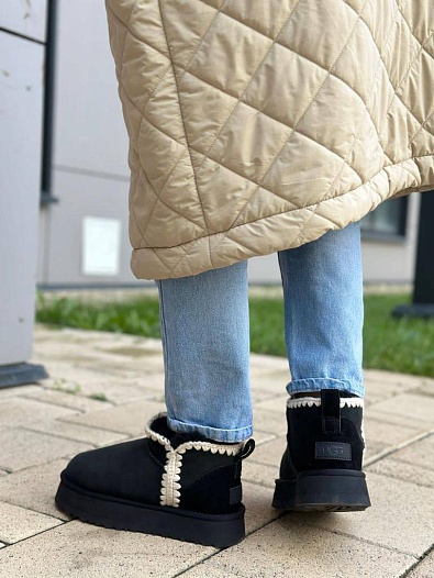 Женские замшевые ботники с мехом UGG Mass Platform - Black