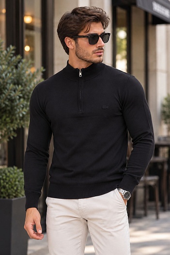 Мужской чёрный джемпер Lacoste Zip Neck   