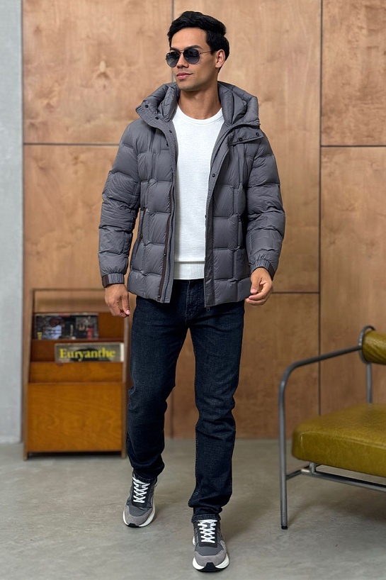 Мужской пуховик Zegna серого цвета