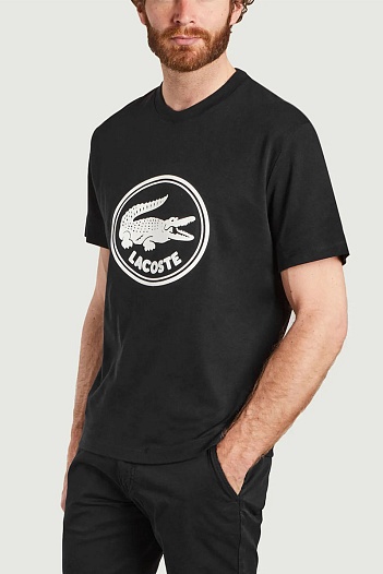 Мужская чёрная футболка Lacoste logo-print   