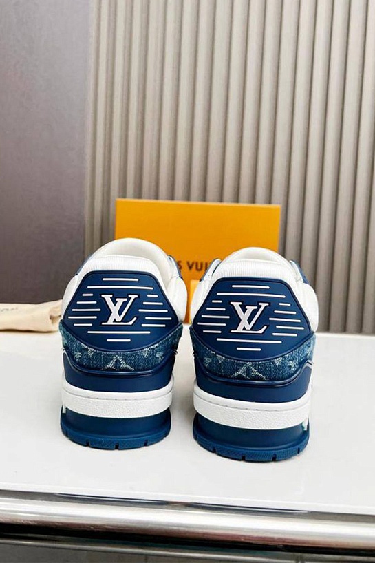Кожаные кроссовки Louis Vuitton Trainer Monogram - White / Blue