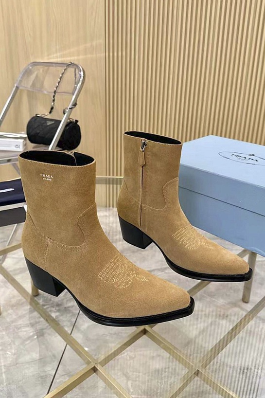 Женские замшевые сапоги Prada premium - Beige