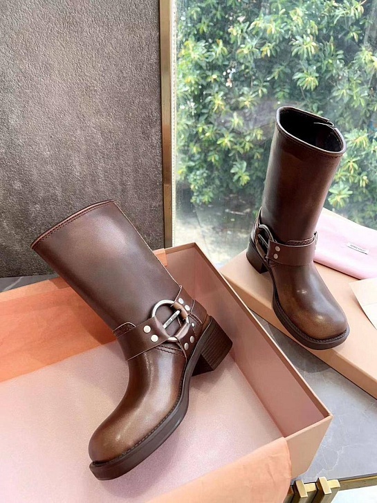Женские кожаные сапоги MIU MIU Ankle Premium