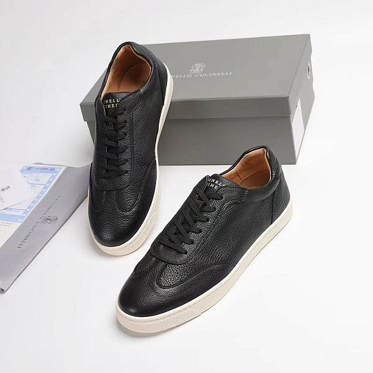 Кожаные кроссовки Brunello Cucinelli logo-print - Black