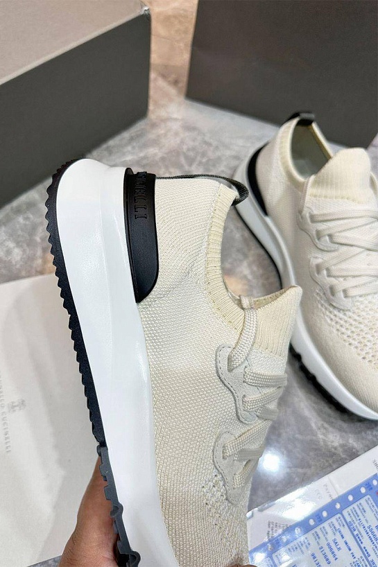 Текстильные кроссовки Brunello Cucinelli бежевого цвета