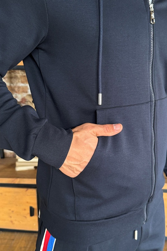 Тёмно-синяя кофта на молнии Moncler striped logo