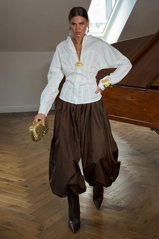 Женские штаны алладины The Acne Studio шоколадного цвета