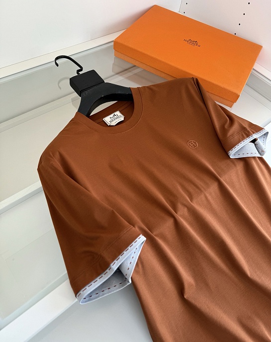 Мужская коричневая футболка Hermes premium
