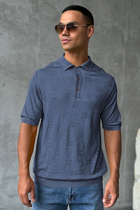 Мужское поло Dolce & Gabbana monogram all-over - Indigo