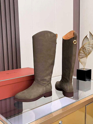 Женские замшевые сапоги Loro Piana premium - Grey   