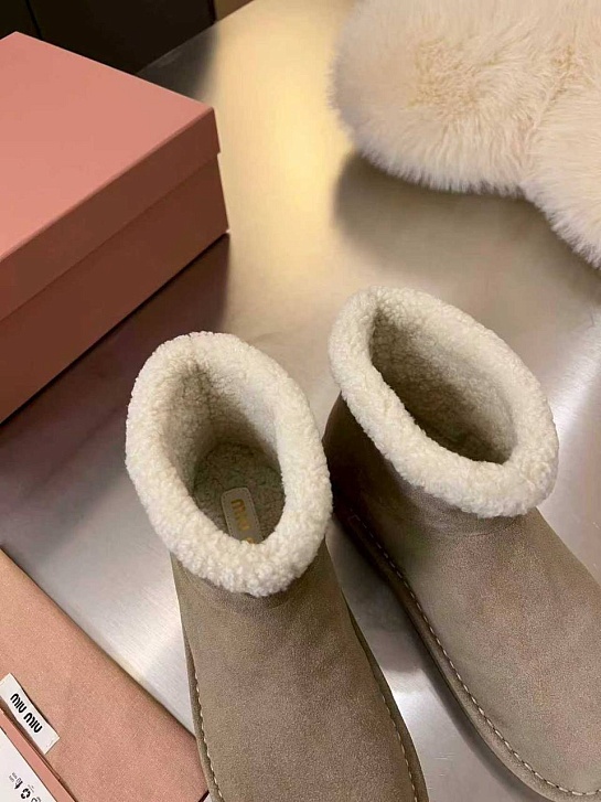 Женские ботинки с мехом MIU MIU premium - Grey