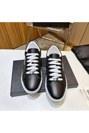 Мужские кожаные кроссовки Philipp Plein чёрного цвета   