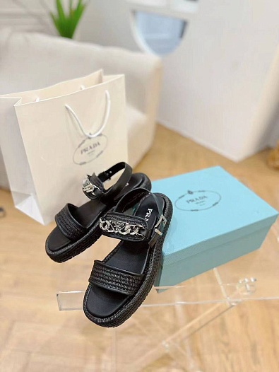 Женские сандалии Prada чёрного цвета   