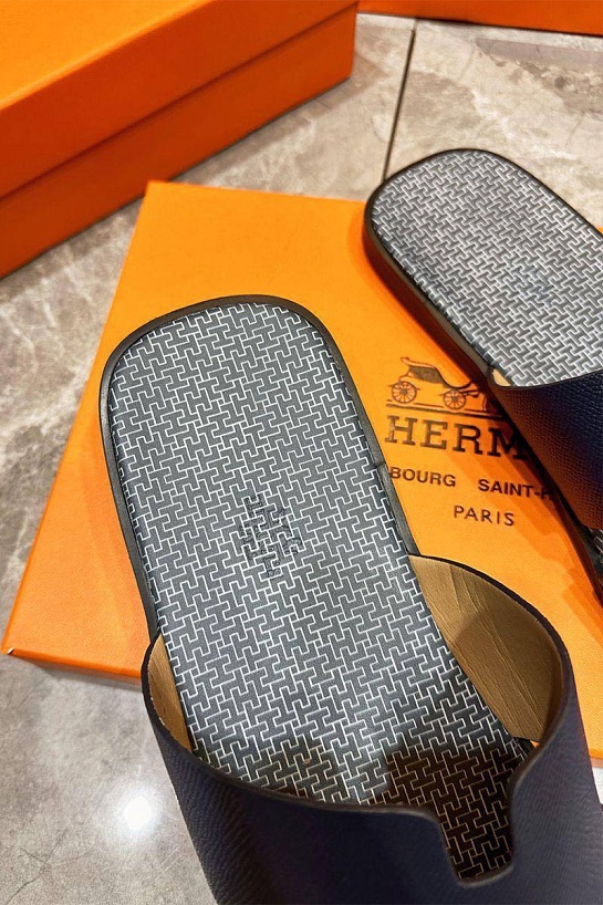 Кожаные шлёпанцы Hermes Izmir - Navy