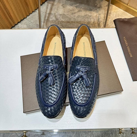Мужские кожаные лоферы Bottega Veneta Intrecciato - Navy   