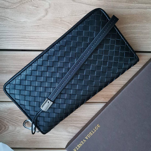 Портмоне с молнией Bottega Veneta - Black 22x11,5 см   