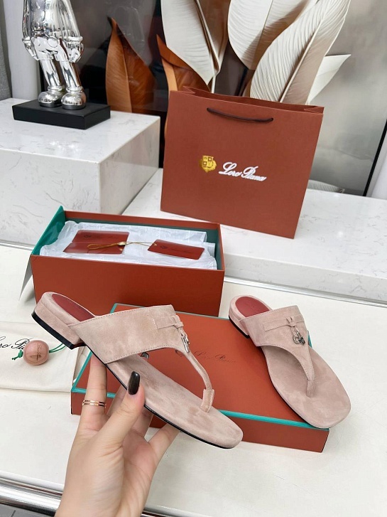 Женские замшевые шлёпанцы Loro Piana Premium - Pink