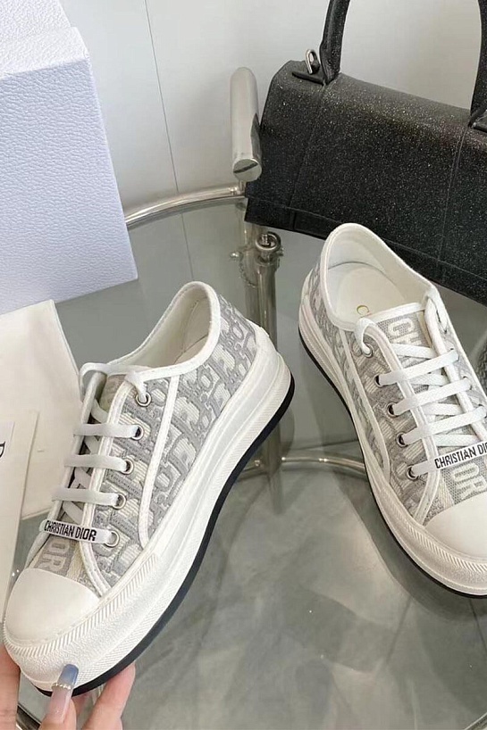 Женские кеды на платформе Dior Walk'n' -  Grey / White