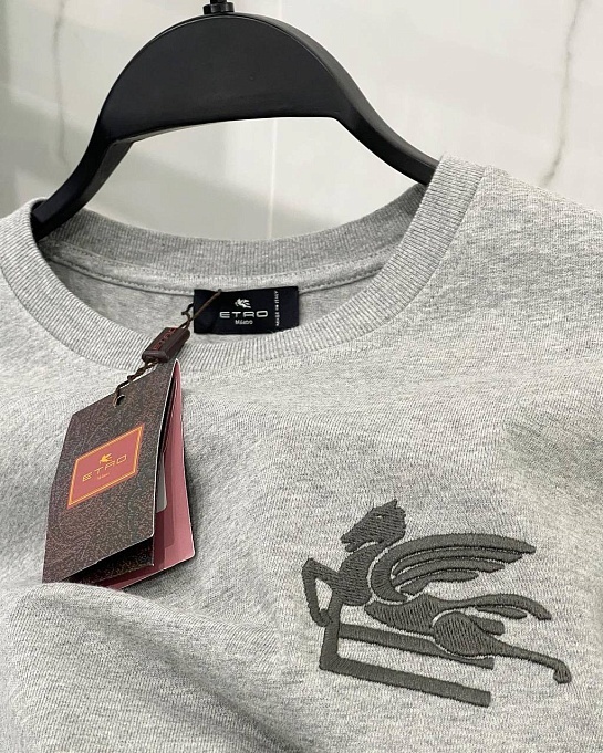 Футболка серого цвета Etro Pegaso embroidery