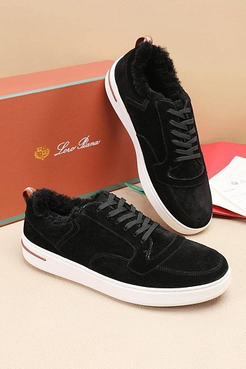 Кроссовки с мехом Loro Piana Newport Walk - Black   