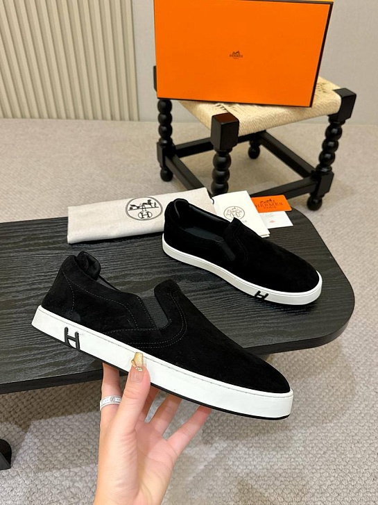 Мужские замшевые слипоны Hermes Kiddy - Black