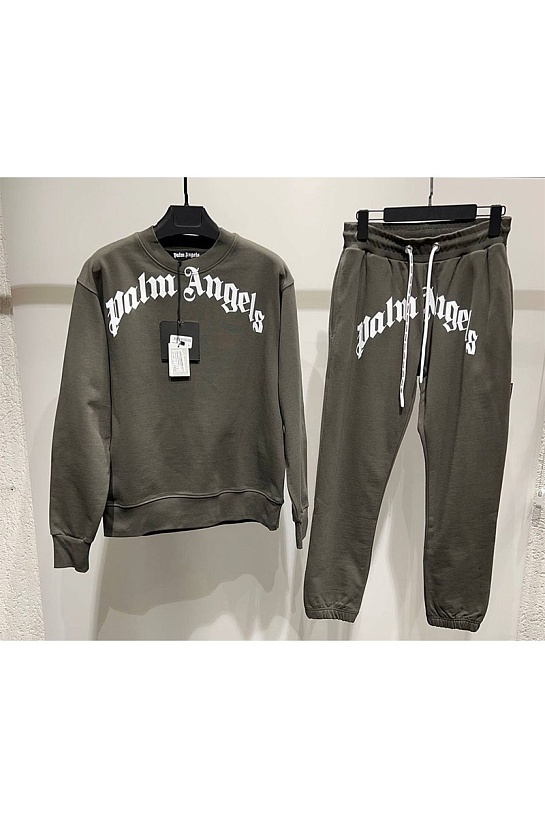 Мужской тёмно-зелёный костюм Palm Angels Curved Logo