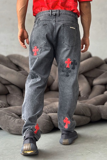 Мужские джинсы Chrome Hearts multi-patch - Black Washed   