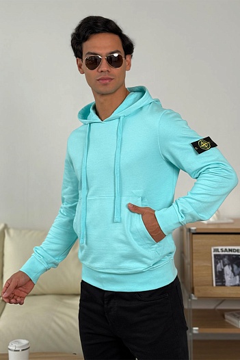 Мужское худи бирюзового цвета Stone Island Compass-patch   