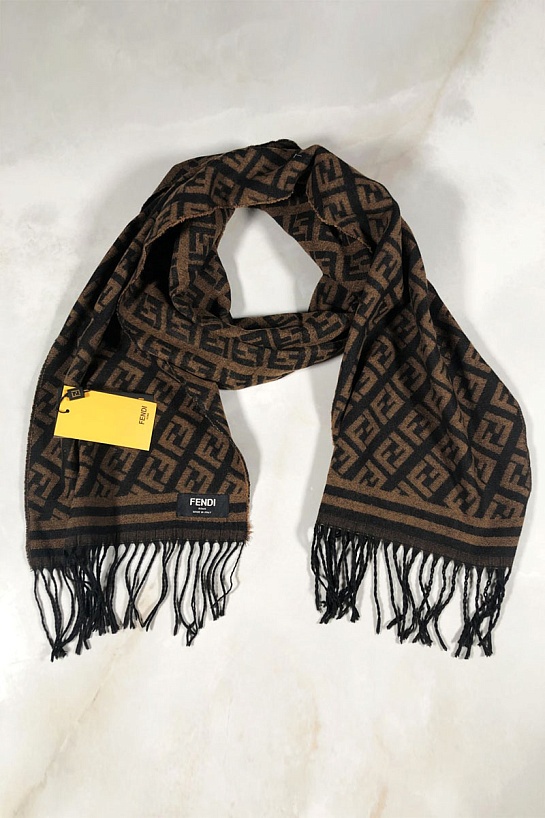 Мужской коричневый шарф Fendi FF Monogram 185x35 см