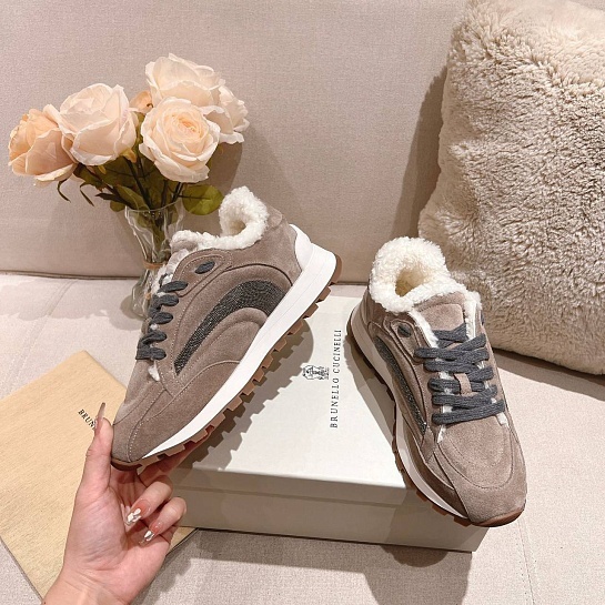 Женские замшевые кроссовки с мехом Brunello Cucinelli Premium