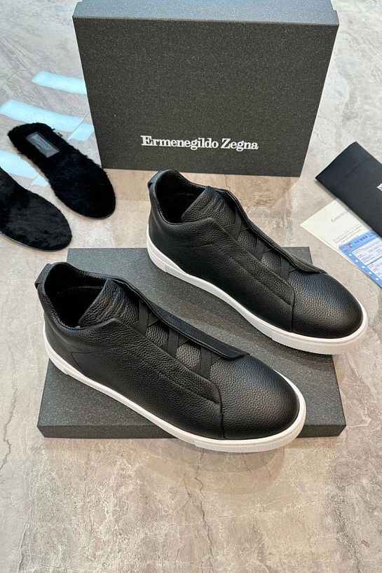 Кроссовки с мехом Ermenegildo Zegna Triple Stitch - Black