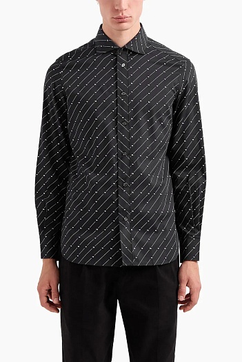 Мужская чёрная рубашка Emporio Armani logo-print   
