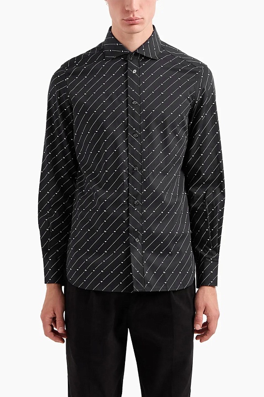 Мужская чёрная рубашка Emporio Armani logo-print