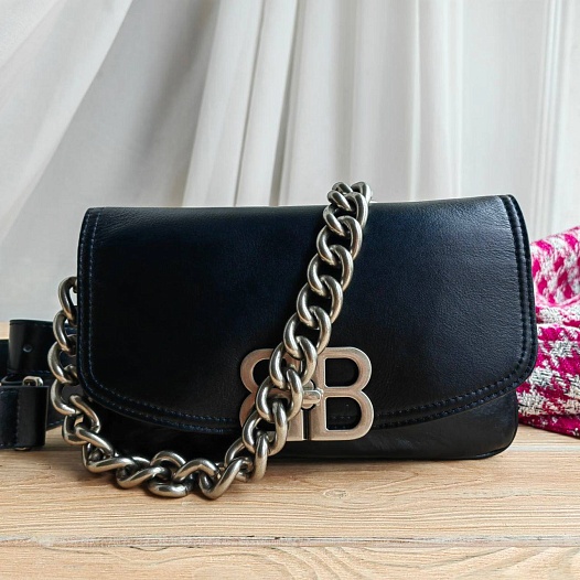 Кожаная сумка Balenciaga Bb Soft Flap 23x12 см - Black / Silver   