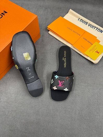 Женские кожаные шлёпанцы Louis Vuitton x Takashi Murakami Multicolore premium   