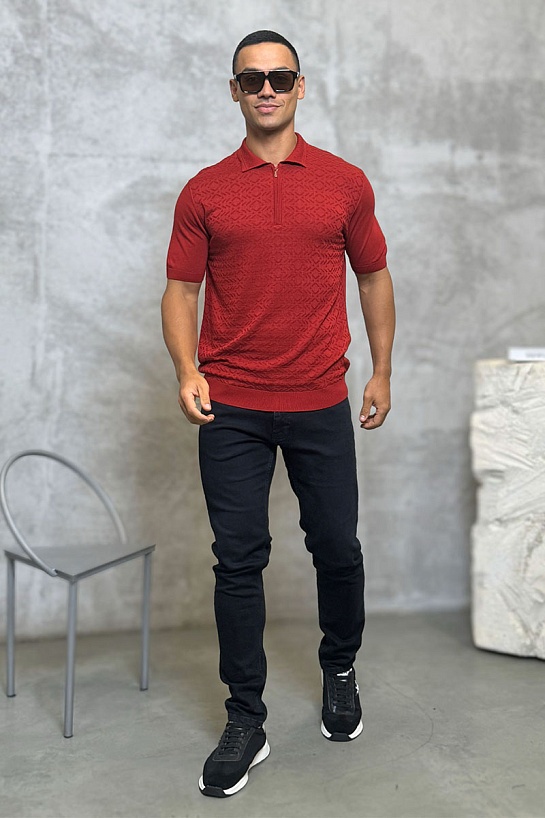 Мужское поло красного цвета Zilli zip neck