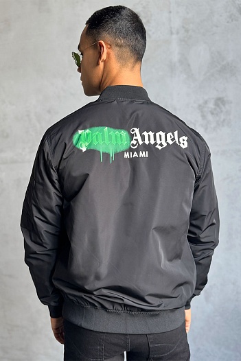 Мужской чёрный бомбер Palm Angels Miami logo-print   