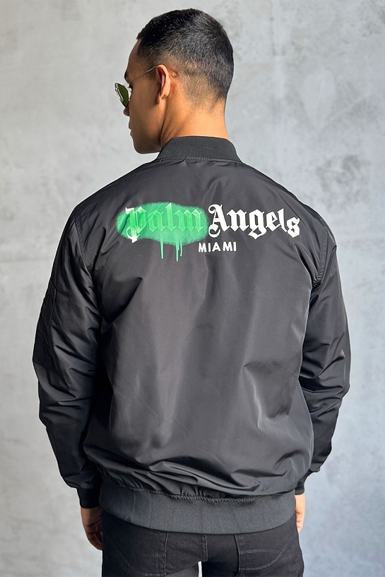 Мужской чёрный бомбер Palm Angels Miami logo-print